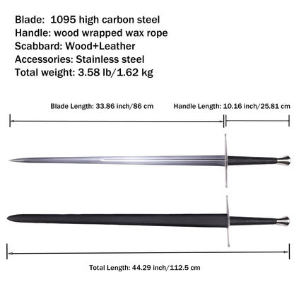 Dimensional drawing: 44.3 "Medieval King Arthur Sword with Wooden Sheath - Dimensional annotation