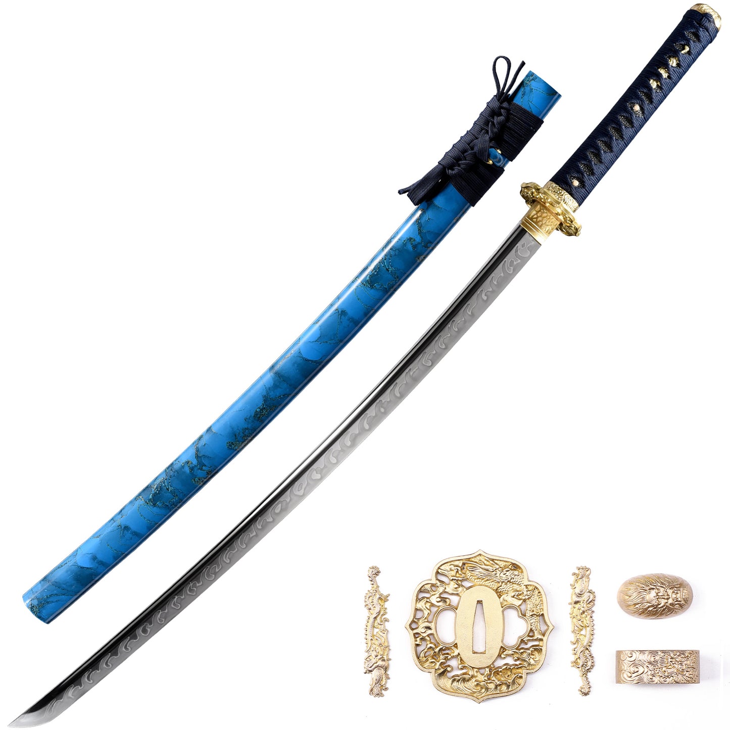 Katana sword 41 inch T10 steel clay tempered full tang - full length view