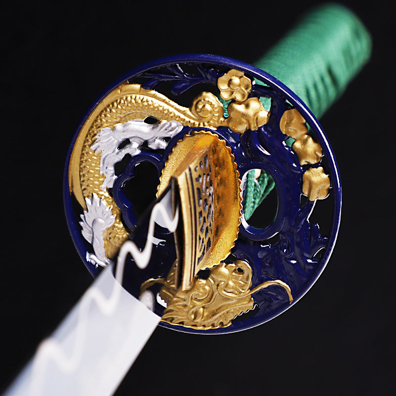 Blue Green Dragon Japanese samurai sword katana Hand protection details
