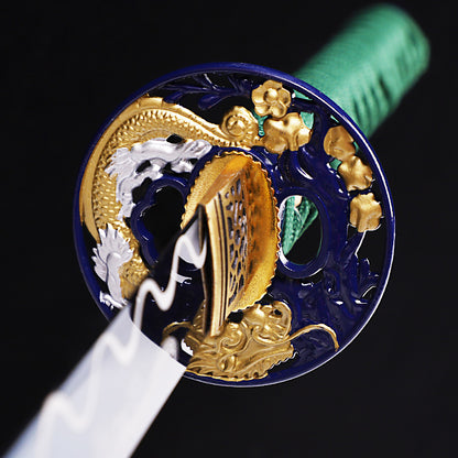 Blue Green Dragon Japanese samurai sword katana Hand protection details