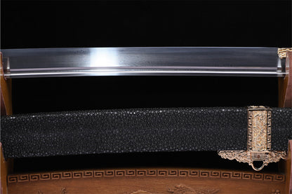 Qing Dynasty Fish Head Dao,  Genuine Ray Skin Saya Gold Plated Copper Fittings  Sword