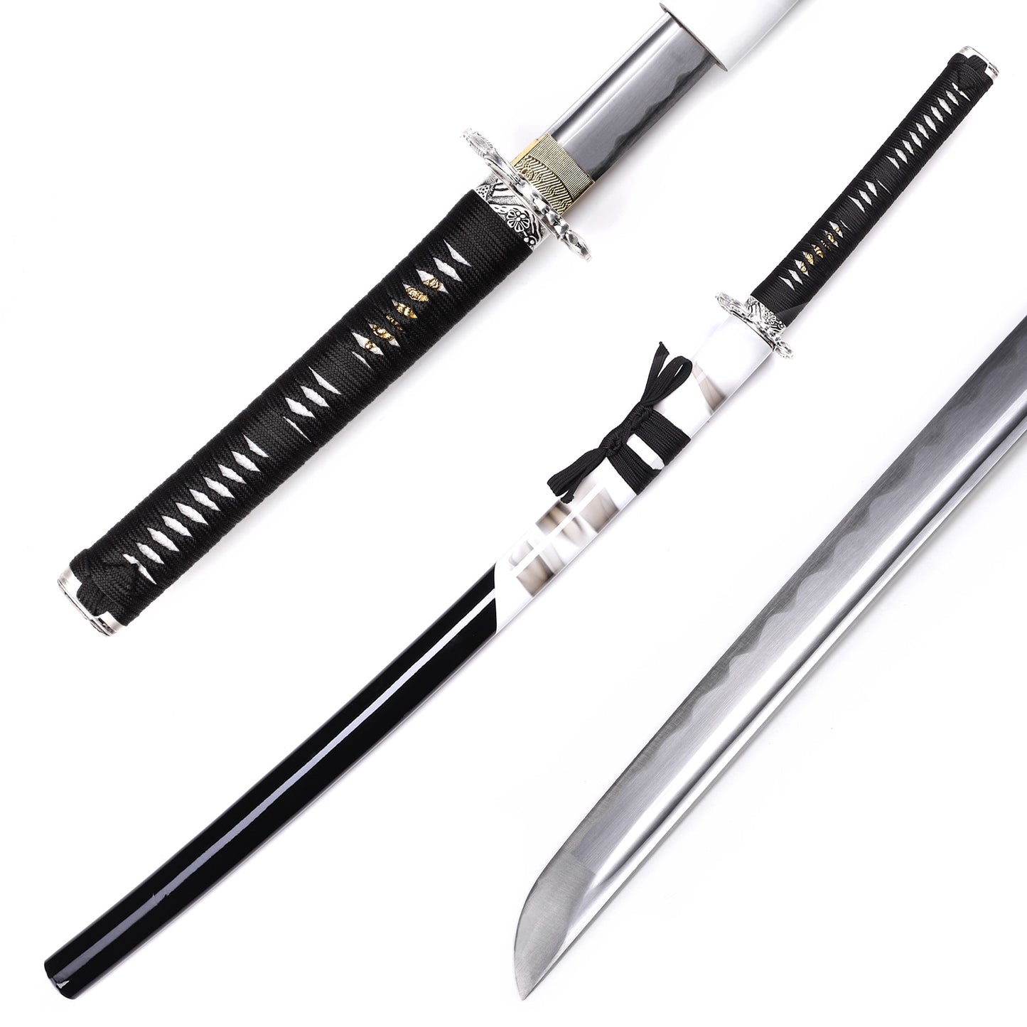 Silver Dragon Tsuba Samurai Katana