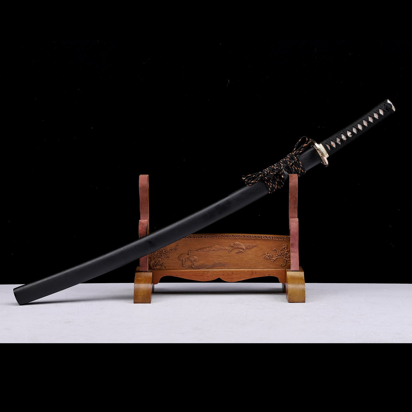 High Carbon Steel Clay Tempered Katana, Matte Black Lacquer Saya