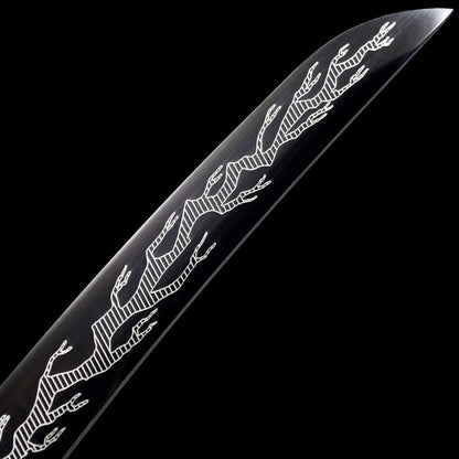 Black Tanto with Silver Dragon Etching