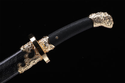 Black Ray Skin Hollow Relief Gold Plated Brass Fittings Sword