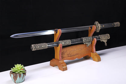 Black Genuine Ray Skin  Floral Relief Vintage Copper Fittings Tang Dynasty sword