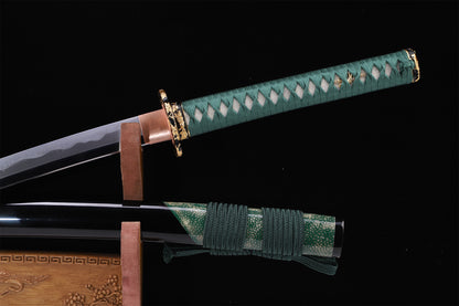 Green Ray Skin Horn Black Lacquer Saya Gold Plated Copper Full Tang  Iaido Sword