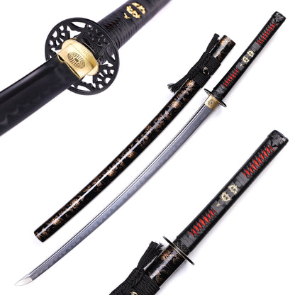 Black & Gold Floral Saya Samurai Katana