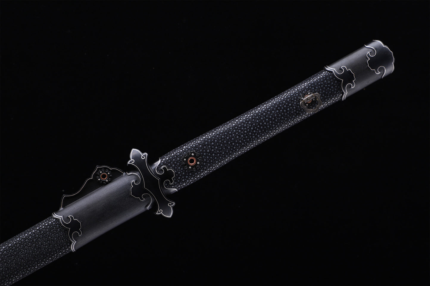 Black Ray Skin Silver Inlaid Plain Iron Cloud Fittings Sword