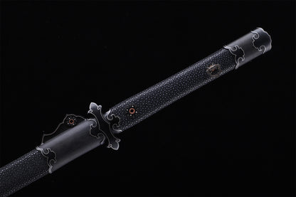 Black Ray Skin Silver Inlaid Plain Iron Cloud Fittings Sword