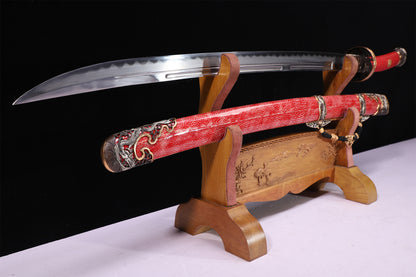 Bright Red Genuine Ray Skin Gold Silver Plated Relief Brass Sword