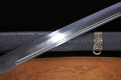 Black Genuine Ray Skin Antique Relief Copper Fittings Full Tang Collectible Sword