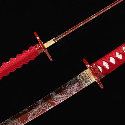 Red Dragon katana spine close-up - mune and blade thickness detail