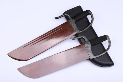Vintage Engraved Brass Guard Thick Leather Wrapped Wood Saya  Twin Knives