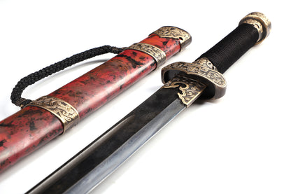 Heritage Ink Red Copper Saya Cloud Carved Brass Fittings Rope Wrapped Wood Full Tang  Sword