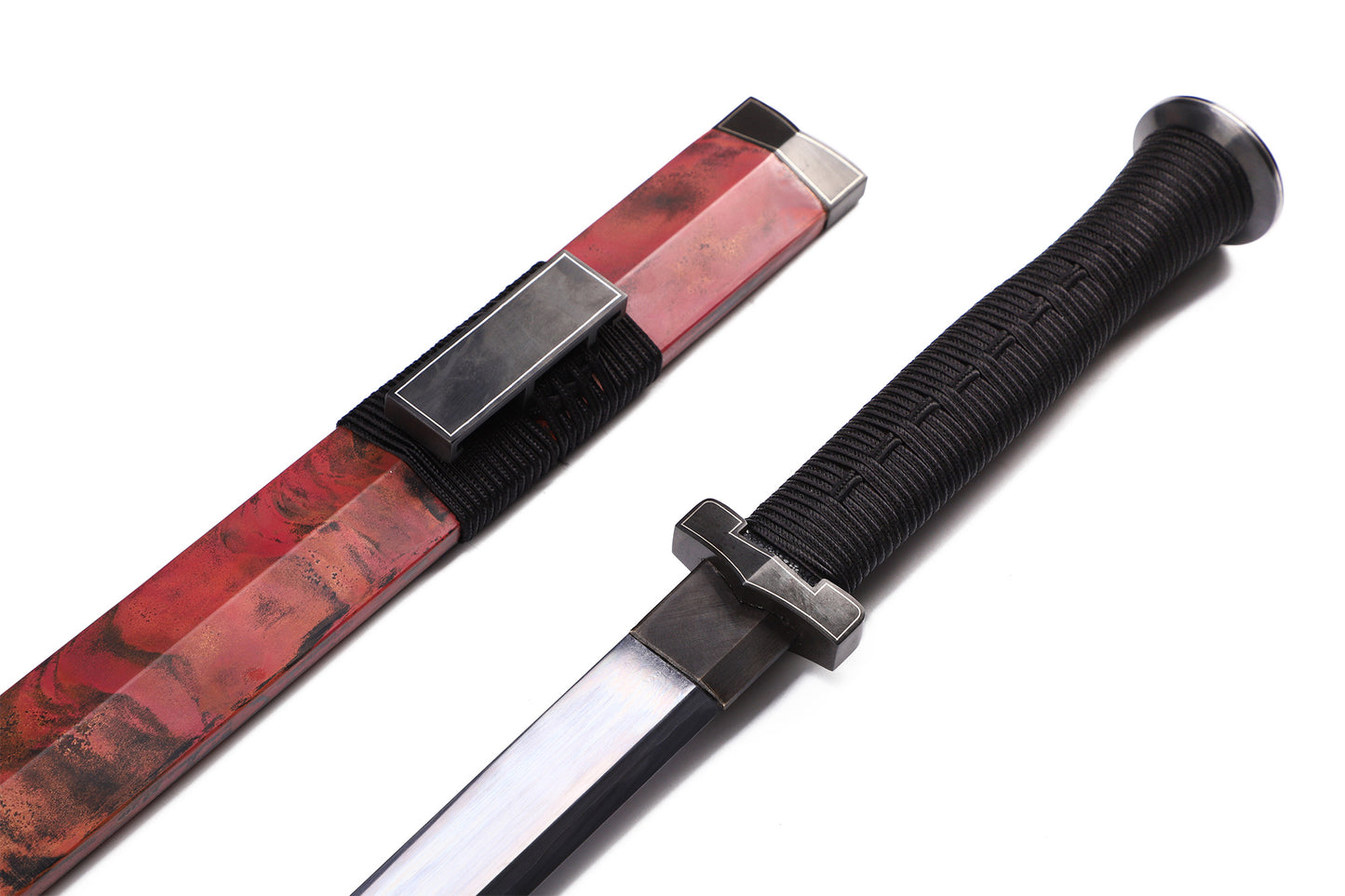Heritage Ink Red Pattern Han Short Dao, Sanmai Steel Mirror Polished Blade