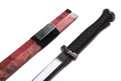 Heritage Ink Red Pattern Han Short Dao, Sanmai Steel Mirror Polished Blade