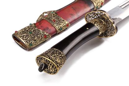 Ink Red Copper Saya Hollow Gem Inlaid Brass Fittings Purple Sandalwood Handle Sword