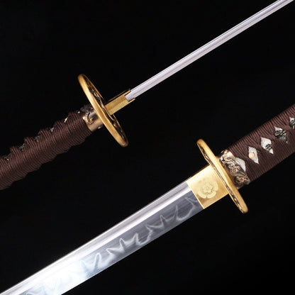 Katana sword spine close-up - clay tempered mune and blade thickness detail