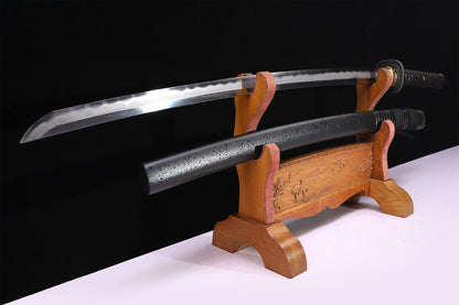 Matte Black Dot Lacquer Wood Saya Silver Inlaid Iron Full Tang Sword