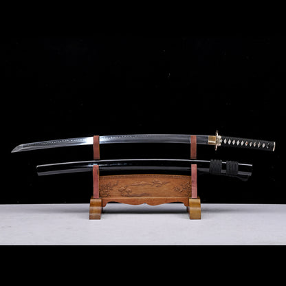 T10 High Carbon Steel Clay Tempered Katana, Gloss Black Lacquer Saya