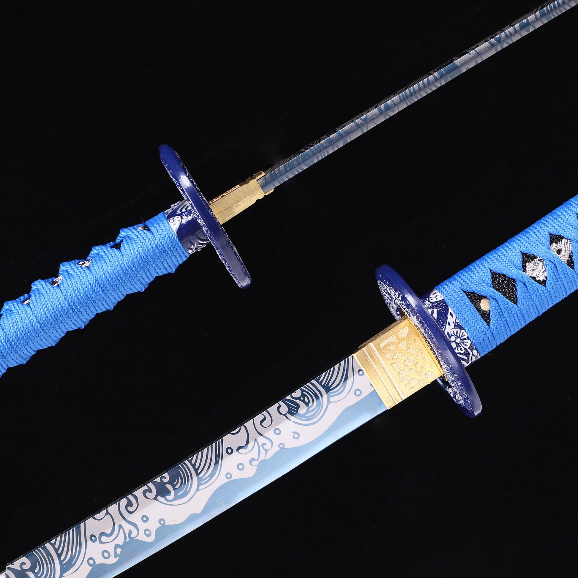 Blue Dragon katana blade close-up - razor sharp blue edge and hamon detail