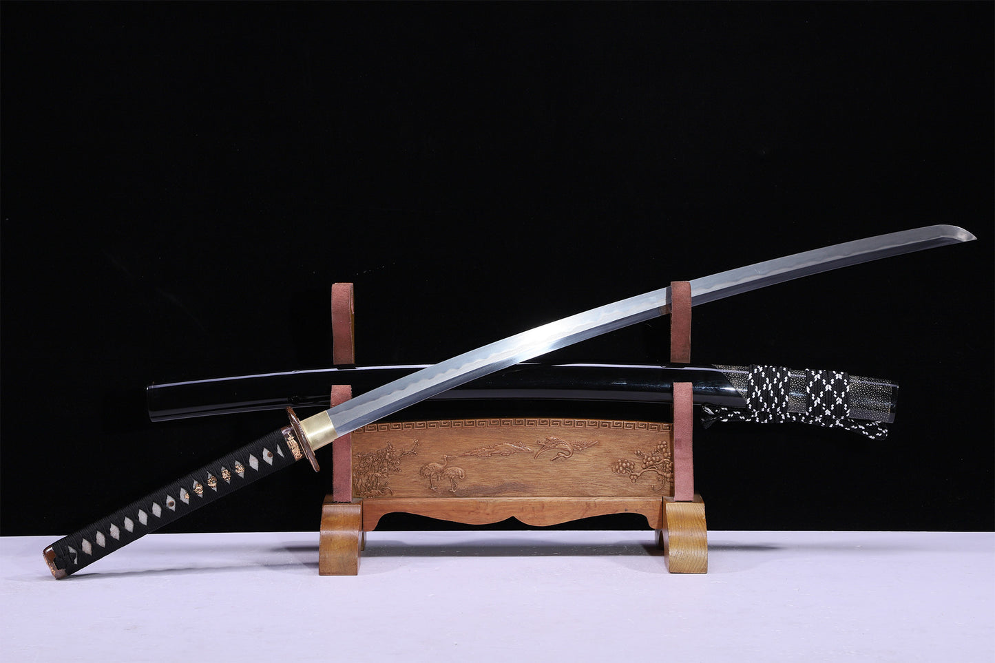Horn Edged Ray Skin Gloss Lacquer Saya Gold Silver Plated Copper Fittings Full Tang Sword