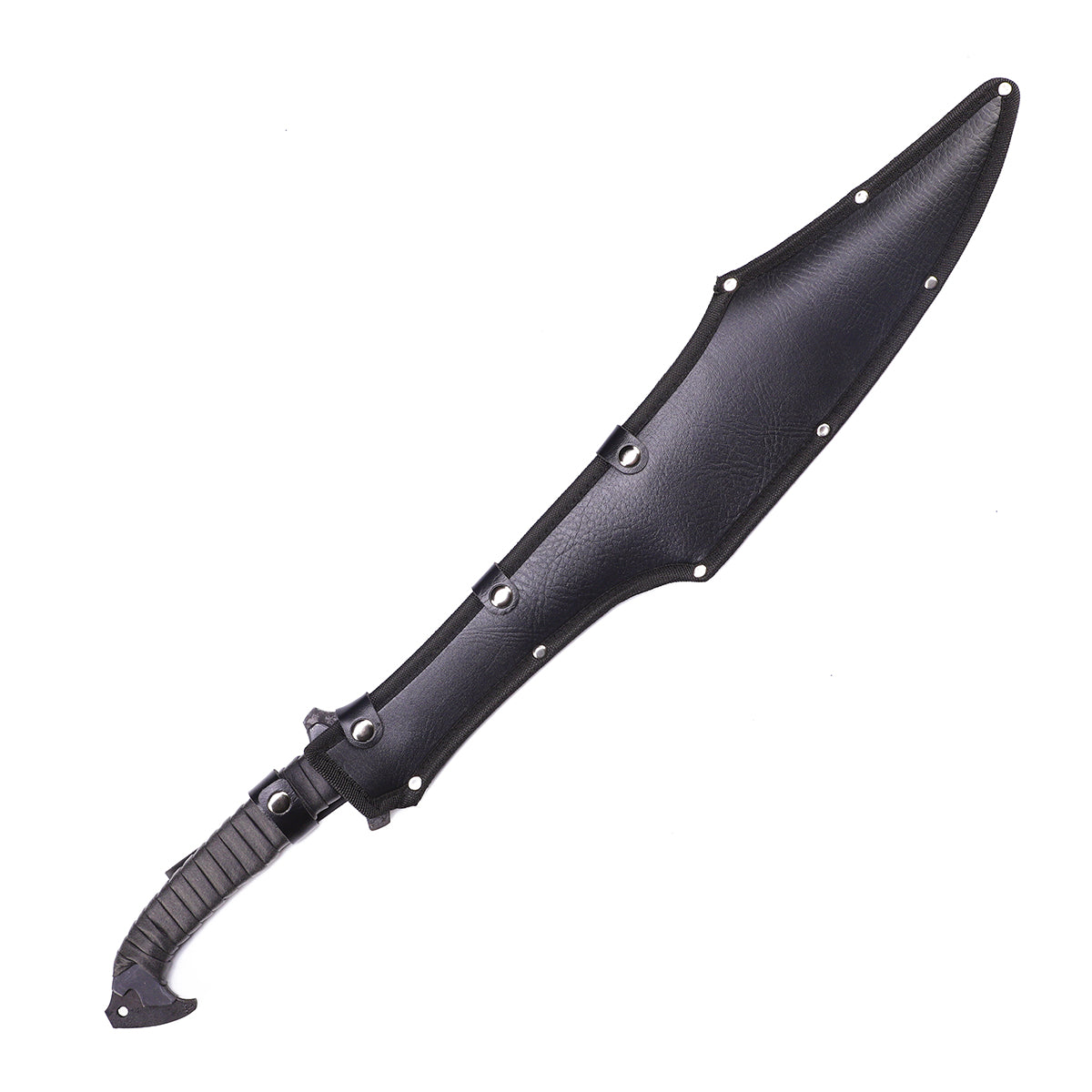 Spartan warrior sword replica with leaf-shaped blade - Diagonal diagram with sheath
