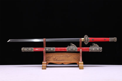Red Genuine Ray Skin Scroll Floral Vintage Copper Fittings Sword