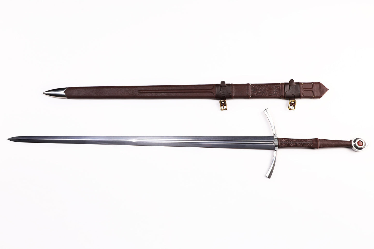 Medieval European Two-Handed Sword, Crossguard Ruby Pommel Full