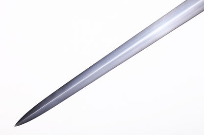 Medieval European Two Handed Sword, Vintage Crossguard Twisted Pommel Leather Scabbard