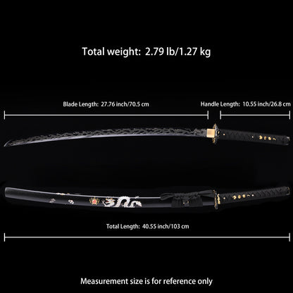 Black Dragon Japanese samurai sword katana  Size chart
