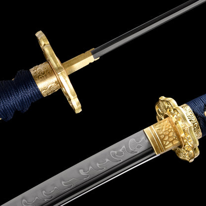 Katana sword spine close-up - clay tempered mune and blade thickness detail