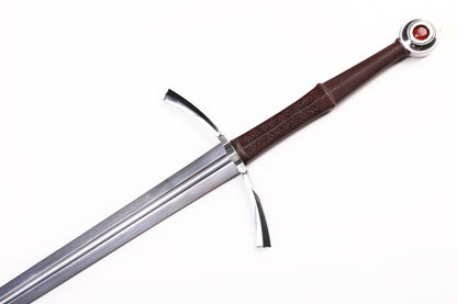 Medieval European Two-Handed Sword, Crossguard Ruby Pommel Full