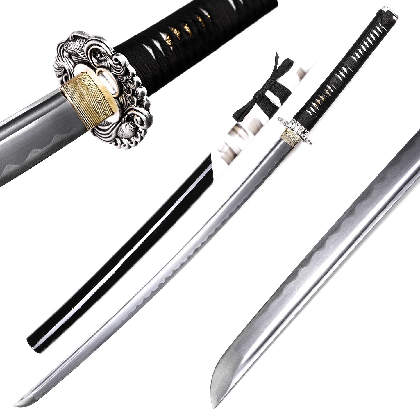 Silver Dragon Tsuba Samurai Katana