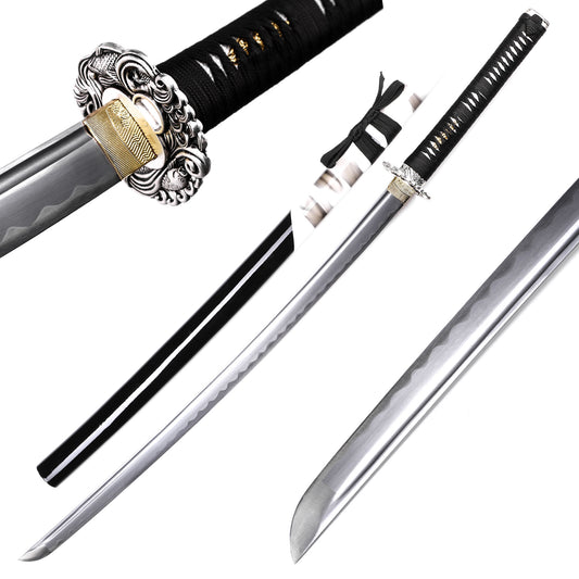 Silver Dragon Tsuba Samurai Katana