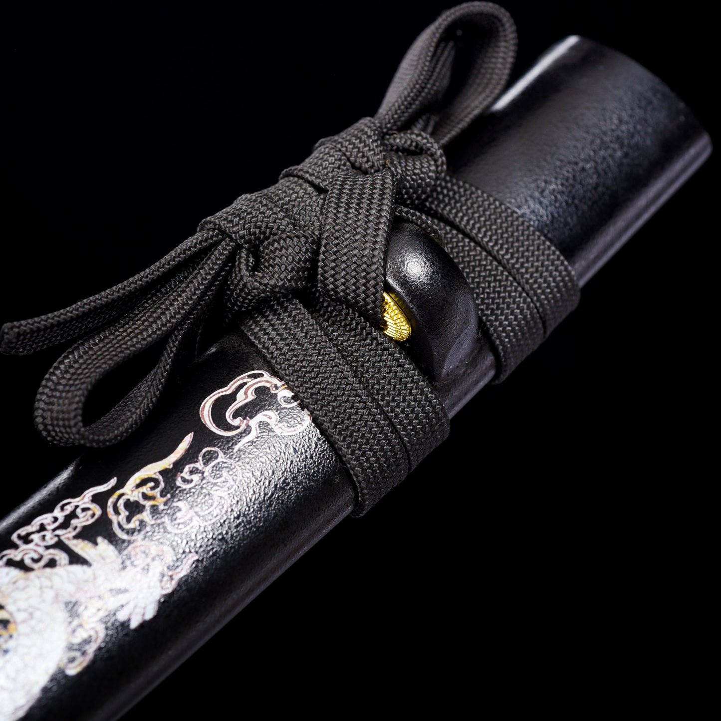Black Tanto with Silver Dragon Etching
