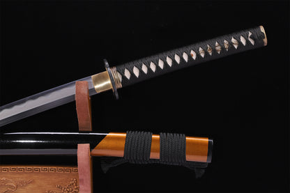 Gloss Black Lacquer Wood Saya Silver Inlaid Iron Full Tang Iaido Sword