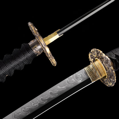 Katana sword spine close-up - clay tempered mune and blade thickness detail