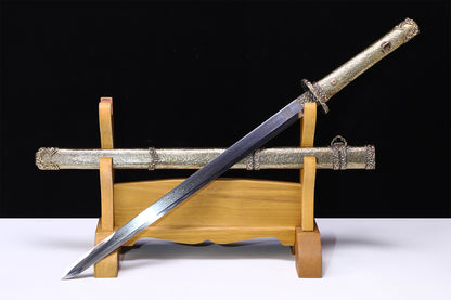 Vintage Hand Carved Copper Wrapped Wood Saya Sword