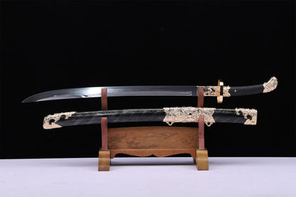 Black Ray Skin Hollow Relief Gold Plated Brass Fittings Sword