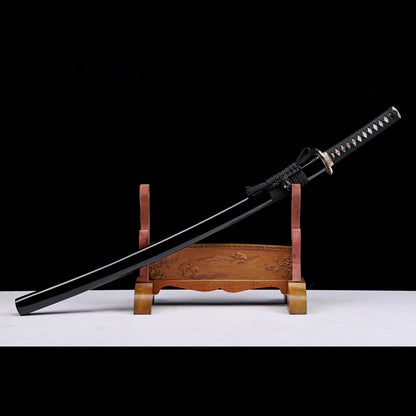 T10 High Carbon Steel Clay Tempered Katana, Gloss Black Lacquer Saya