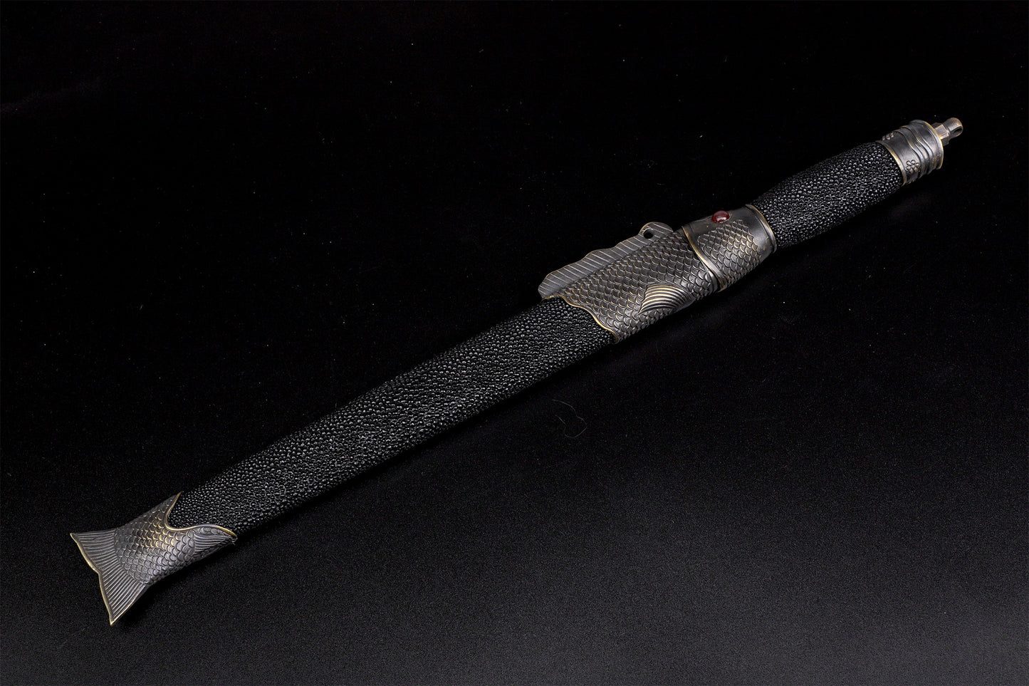 Fish  Shaped Octagonal Short Sword,  Genuine Ray Skin Antique Copper Fittings