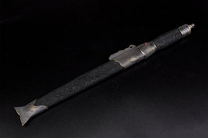 Fish  Shaped Octagonal Short Sword,  Genuine Ray Skin Antique Copper Fittings