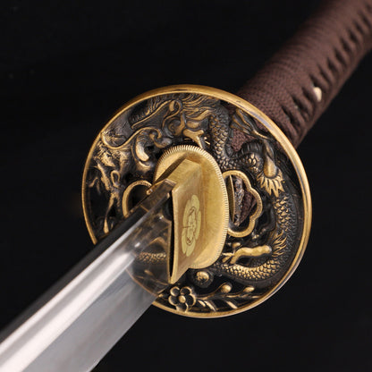 Katana sword 41 inch T10 steel clay tempered full tang - Detail drawing of knife handle