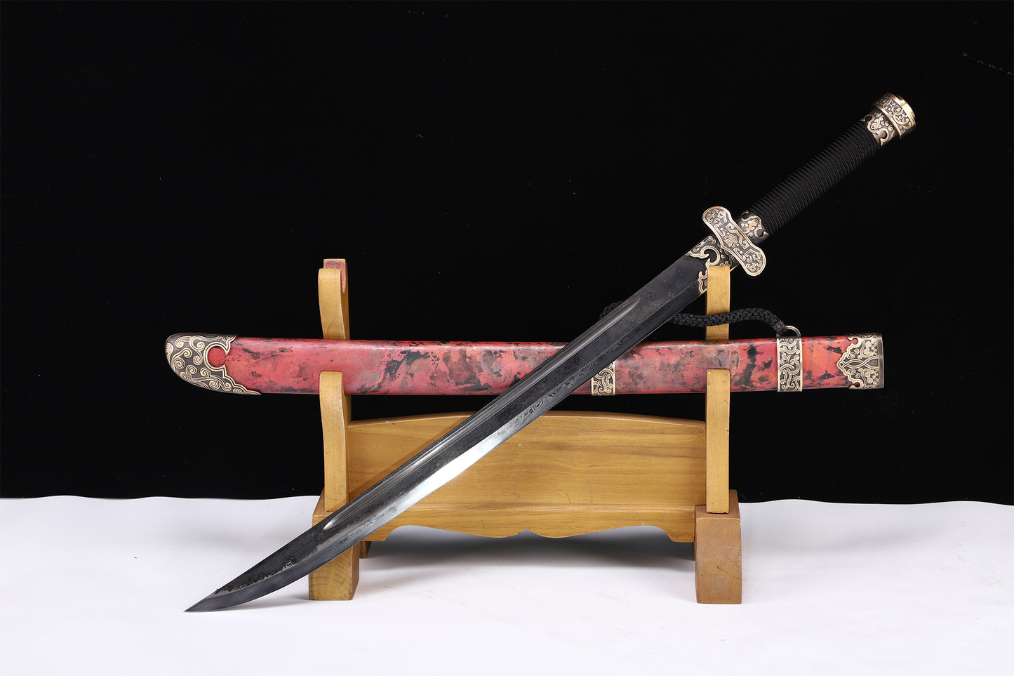 Heritage Ink Red Copper Saya Cloud Carved Brass Fittings Rope Wrapped Wood Full Tang  Sword