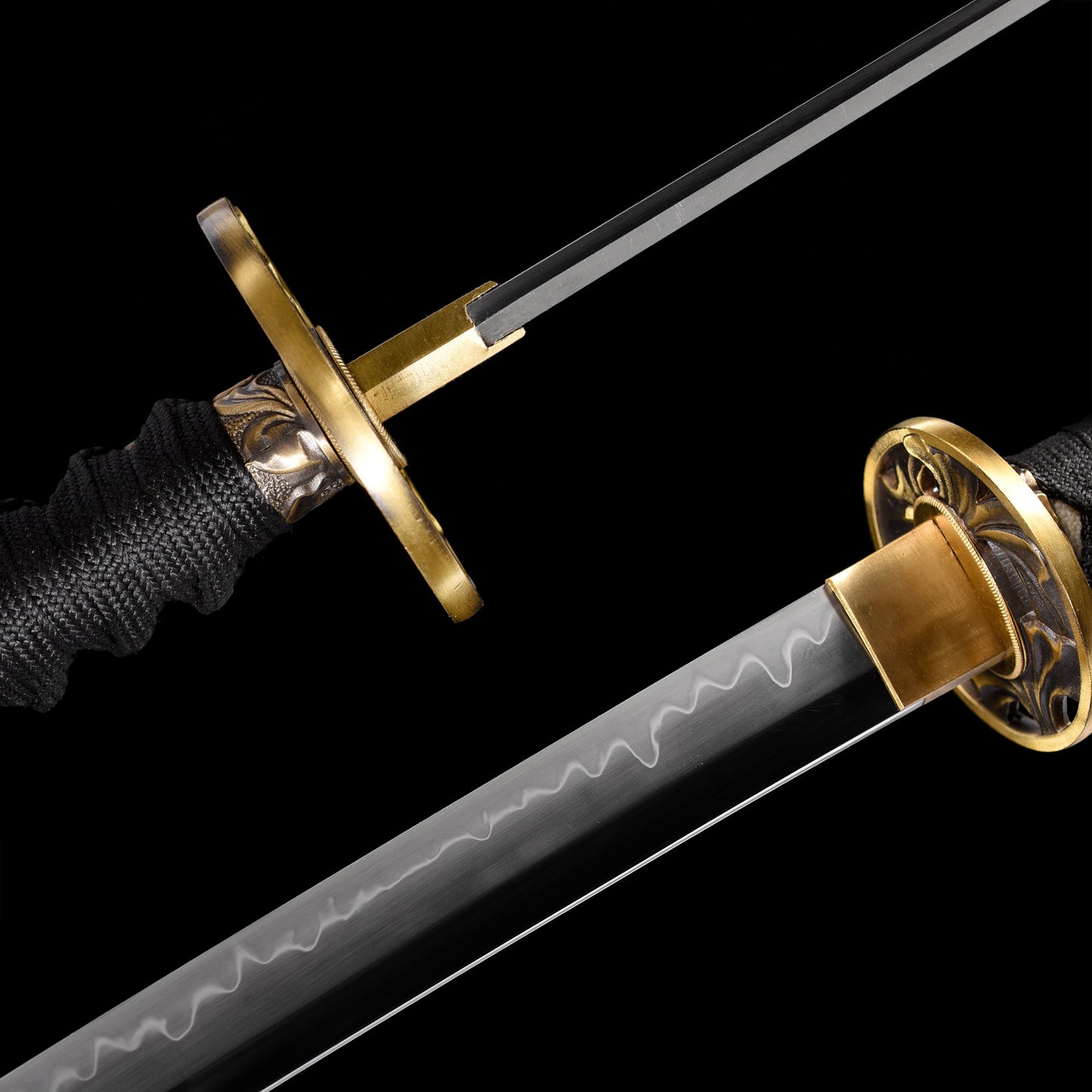 Katana sword spine close-up - clay tempered mune and blade thickness detail