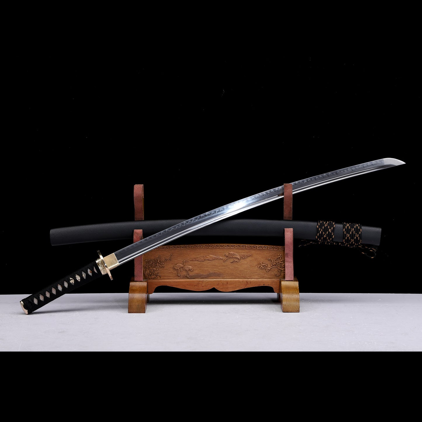 High Carbon Steel Clay Tempered Katana, Matte Black Lacquer Saya