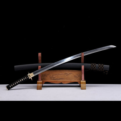 High Carbon Steel Clay Tempered Katana, Matte Black Lacquer Saya