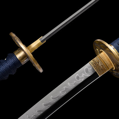 Katana sword spine close-up - clay tempered mune and blade thickness detail